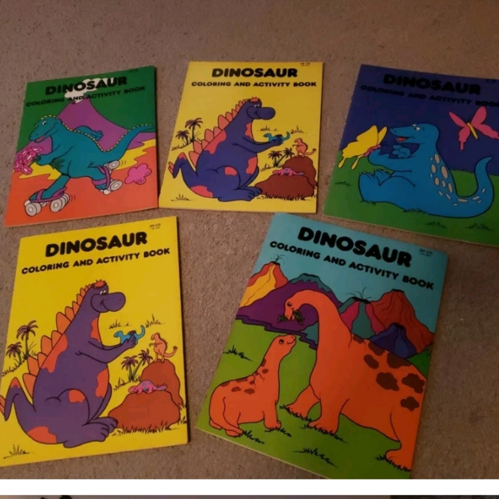 Set of 5 dinosaur vintage coloring books
